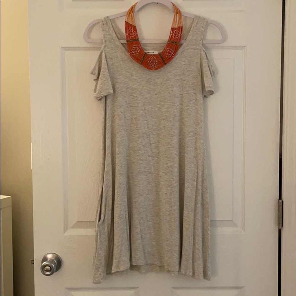 Heather Oatmeal Cherish cold shoulder dress